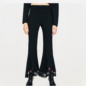 Zara Black Flare Pants with Fringe Tassel Hem Boho Chic